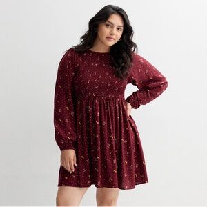 ⭐️ NWT Juniors' Plus Size SO® Smocked Long Sleeve Mini Dress